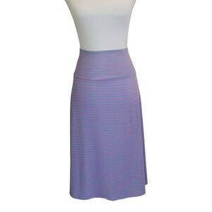 LuLaRoe Blue and Pink Stretchy High-Waist Striped Midi Flare Flowy Skirt XS